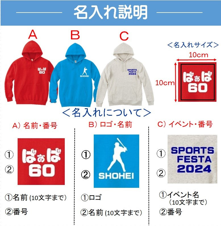 お名入 オリジナルプリントTパーカー 1枚からコミコミ価格です(デザイン代・印刷代・送料無料)